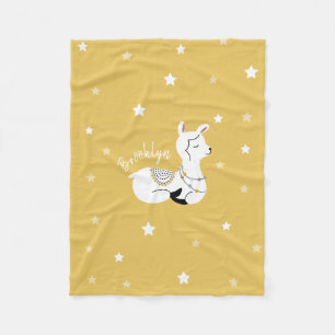 Couverture Polaire Llama Stars Blanche-Toison Jaune Personnalisée