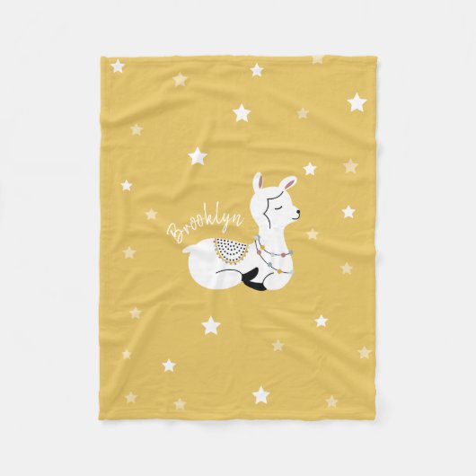 Couverture Polaire Llama Stars Blanche-Toison Jaune Personnalisée (Devant)