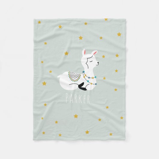 Couverture Polaire Llama Yellow Stars Bleu Toison Blanche (Devant)