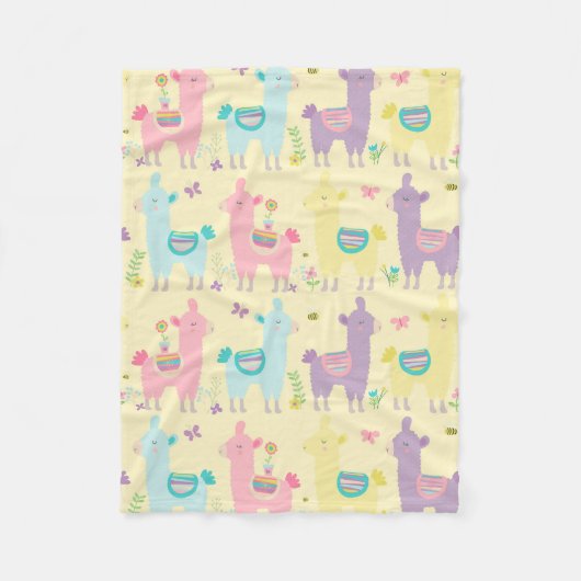 Couverture Polaire Llamas rose, jaune pourpre mignonne adorable (Devant)