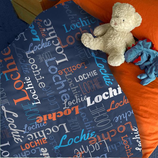 Couverture Polaire Lochie nom personnalisé bleu gris orange couvertur