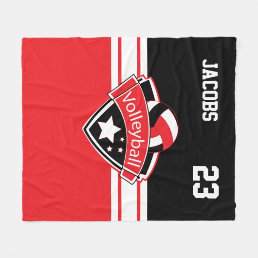 Couverture Polaire Logo de volley-ball en rouge, blanc et noir (Devant (Horizontal))