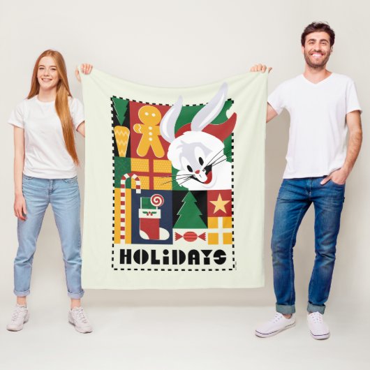 Couverture Polaire LOONEY TUNES™ BUGS BUNNY™ Holidays Badge (En situation)