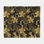 Couverture Polaire L'or sur les fleurs et les feuilles tropicaux noir (Devant (Horizontal))