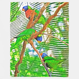 Couverture Polaire Loris coloré sur une branche - perroquets - peint