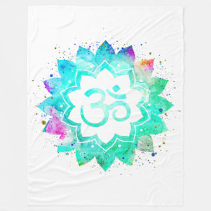 Couverture Polaire *~* Lotus OM Symbole Fleur Mandala New Age Blanc