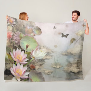 Couverture Polaire Lotus Tranquillité par l'eau Artistique Botanique