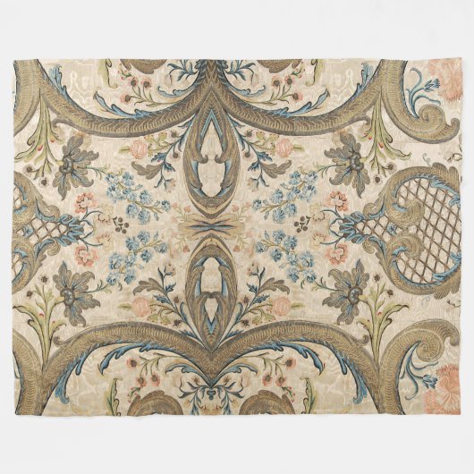 Couverture Polaire Louis XV Blanche Fleece Florale (Devant (Horizontal))