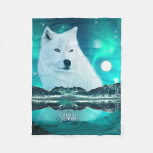 Couverture Polaire Loup arctique et nuit magique avec aurores boréale