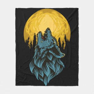 Couverture Polaire Loup avec la lune