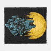 Couverture Polaire Loup avec la lune (Devant (Horizontal))