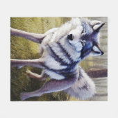 Couverture Polaire Loup coloré debout (Devant (Horizontal))