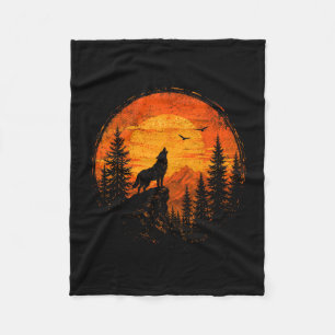 Couverture Polaire Loup coucher de soleil montagne forêt sauvagerie n