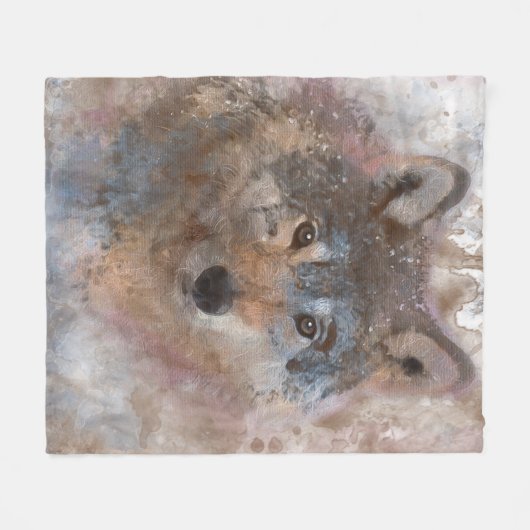Couverture Polaire Loup dans l'aquarelle (Devant (Horizontal))