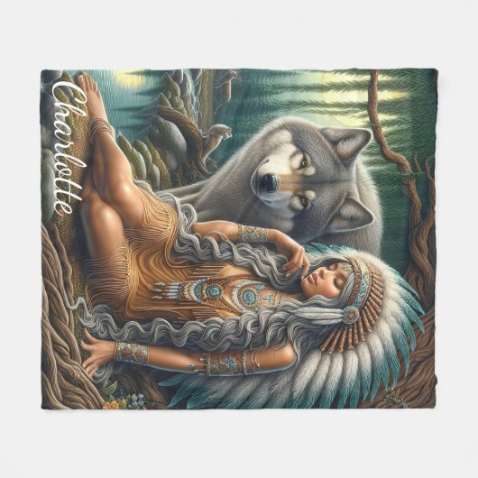 Couverture Polaire Loup et Indiens de nature (Devant (Horizontal))