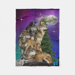 Couverture Polaire Loup et Lune