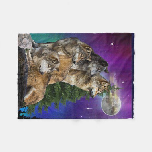 Couverture Polaire Loup et Lune (Devant (Horizontal))