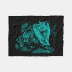 Couverture Polaire Loup et Raven pendant la nuit