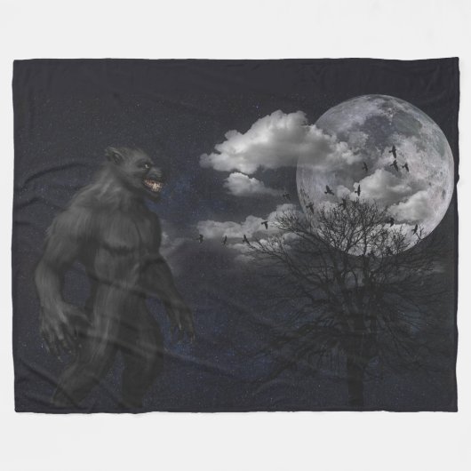 Couverture Polaire LOUP-GAROU dans le CLAIR DE LUNE (Devant (Horizontal))