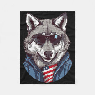 Couverture Polaire Loup Gris avec drapeau américain patriotique