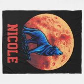 Couverture Polaire Loup hurlant avec lune de sang (Devant (Horizontal))