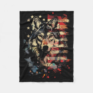 Couverture Polaire Loup Patriotique Drapeau Américain Usa Amoureux De