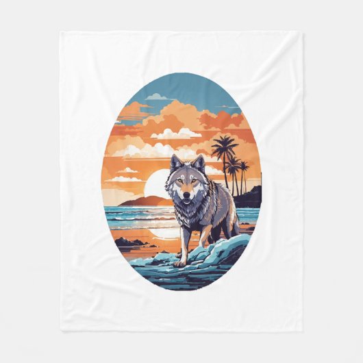 Couverture Polaire Loup sur la plage (Devant)
