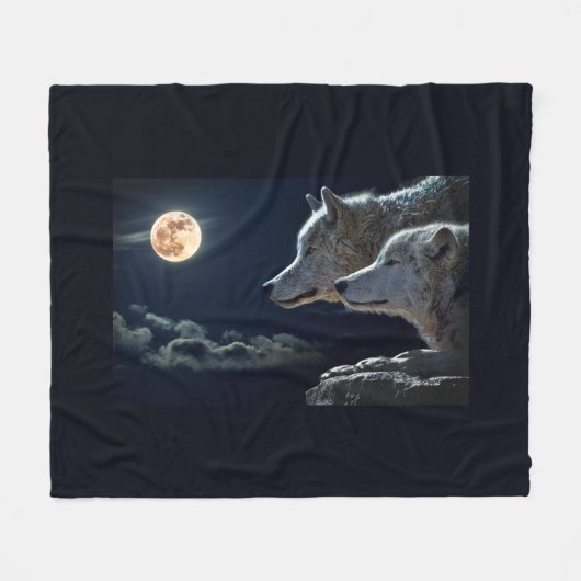 Couverture Polaire Loups de Pleine lune (Devant (Horizontal))