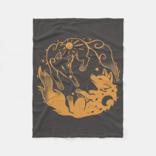 Couverture Polaire Loups dorés Soleil et Lune