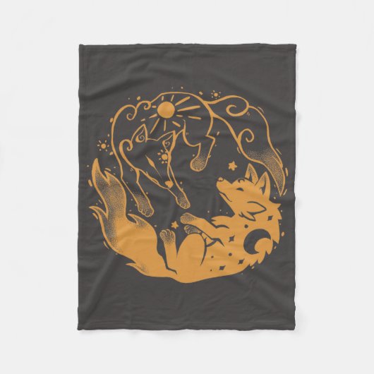 Couverture Polaire Loups dorés Soleil et Lune (Devant)