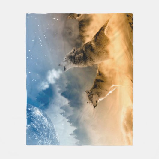 Couverture Polaire Loups hurlant à une Pleine lune (Devant)