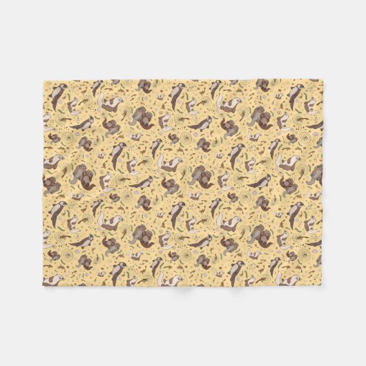 Couverture Polaire Loutres en jaune (Devant (Horizontal))