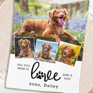 Couverture Polaire LOVE and a DOG Custom 4 Photo Collage