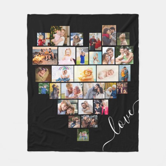 Couverture Polaire Love Heart Formé Photo Collage Noir (Devant)