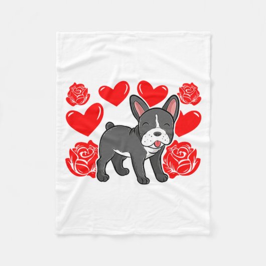 Couverture Polaire Love Heart Valentines Day Roses French Bulldog Bo  (Devant)