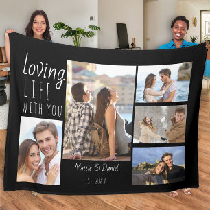 Couverture Polaire Love Life with You 5 Photo Collage Black
