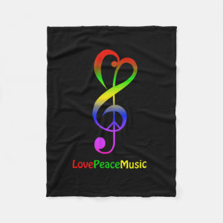 Couverture Polaire Love peace music hippie treble clef