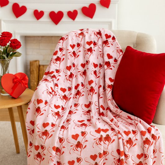 Couverture Polaire Love Red Hearts et Ladybugs rose