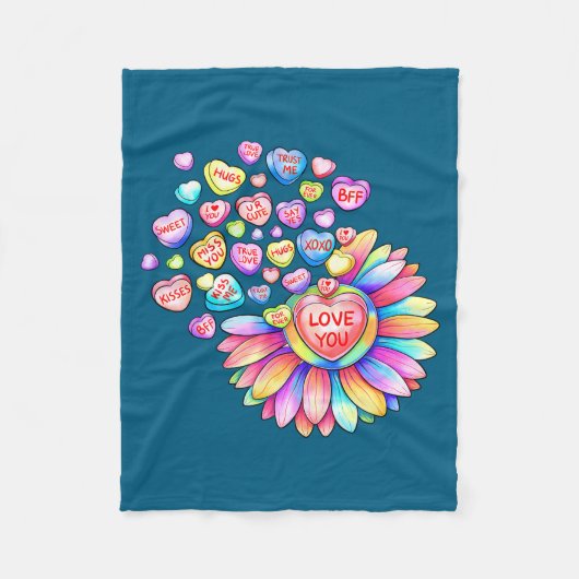 Couverture Polaire Love Sunflower Hearts Candy Valentines Day Womens  (Devant)