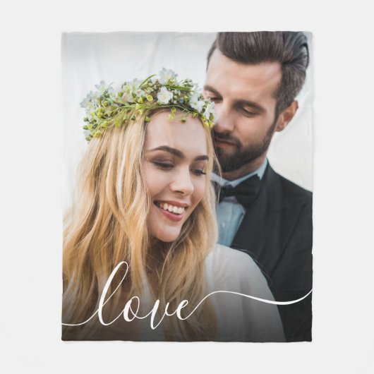 Couverture Polaire Love White Script Photo Overlay Mariage (Devant)