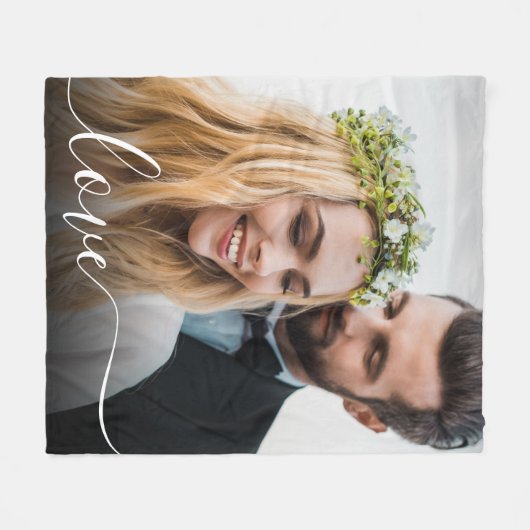 Couverture Polaire Love White Script Photo Overlay Mariage (Devant (Horizontal))
