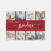 Couverture Polaire Love You Grandma 8 Photo Collage Cranberry Red (Devant (Horizontal))