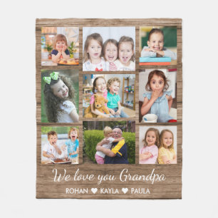 Couverture Polaire Love You Grandpa Rustic Wood 9 Photo Collage