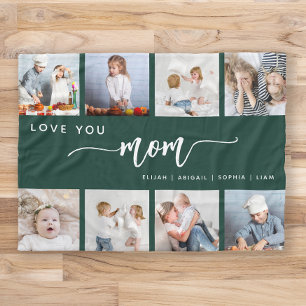 Couverture Polaire Love You Mom 8 Photo Collage Emerald Green
