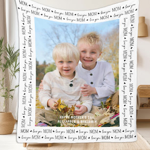 Couverture Polaire Love You MOM Custom Unique Cute Photo Fête des Mèr