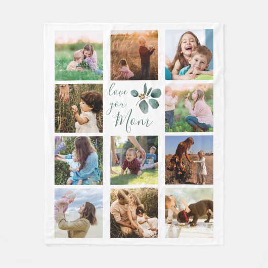 Couverture Polaire Love You Mom Family Photo Collage Eucalyptus (Devant)