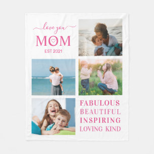 Couverture Polaire Love You Mom Family Photo Collage Typographie