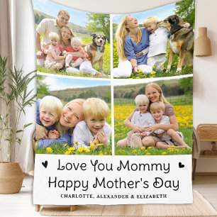 Couverture Polaire Love You MOMMY Custom 4 Photo Collage Fête des mèr