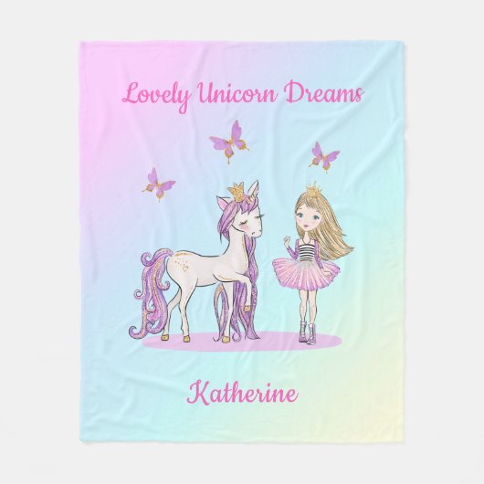 Couverture Polaire Lovely Unicorn Dreams Personnalisé (Devant)