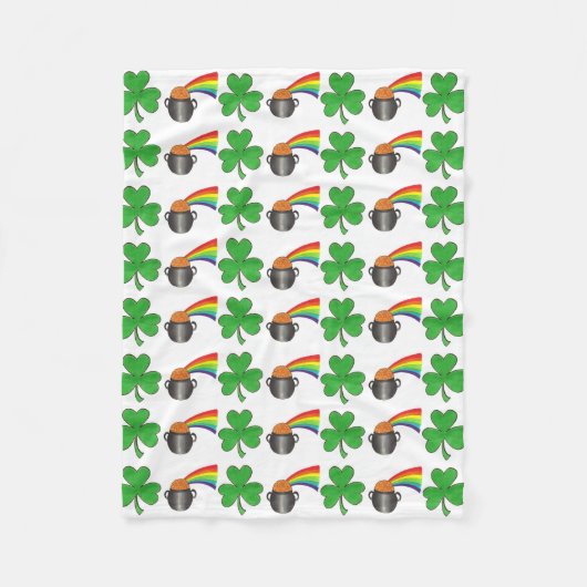Couverture Polaire Lucky Green Shamrock Clover Rainbow Pot or (Devant)